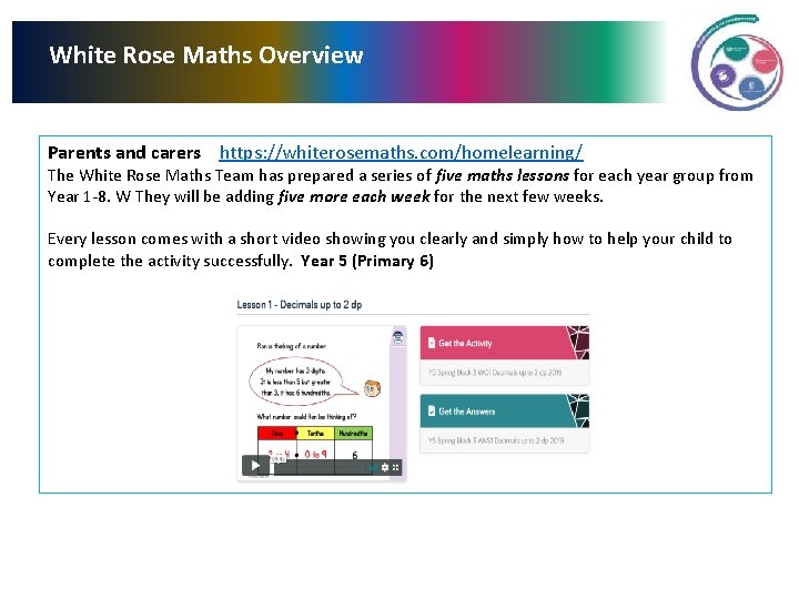 White Rose Maths Overview Parents and carers https: //whiterosemaths. com/homelearning/ The White Rose Maths