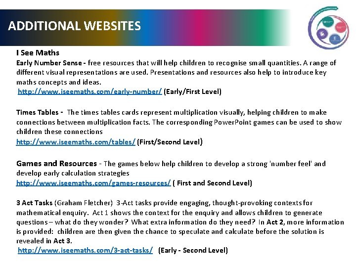 ADDITIONAL WEBSITES I See Maths Early Number Sense - free resources that will help