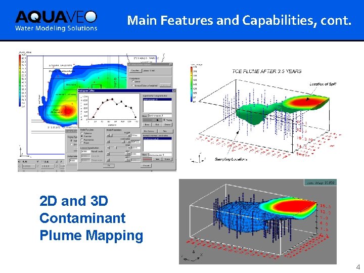 Main Features and Capabilities, cont. 2 D and 3 D Contaminant Plume Mapping 4