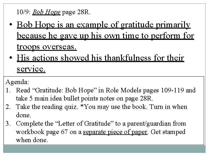 10/9: Bob Hope page 28 R. • Bob Hope is an example of gratitude