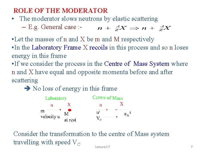 ROLE OF THE MODERATOR • The moderator slows neutrons by elastic scattering – E.