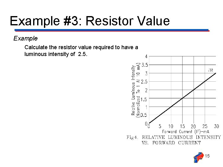 Example #3: Resistor Value Example Calculate the resistor value required to have a luminous