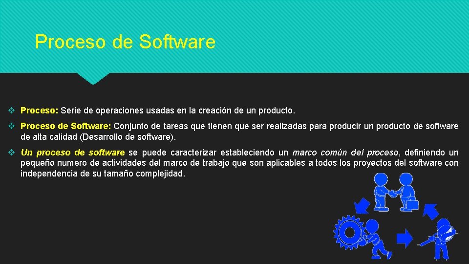 Proceso de Software v Proceso: Serie de operaciones usadas en la creación de un