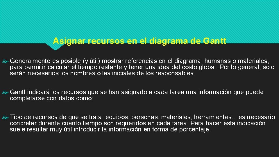 Asignar recursos en el diagrama de Gantt Generalmente es posible (y útil) mostrar referencias