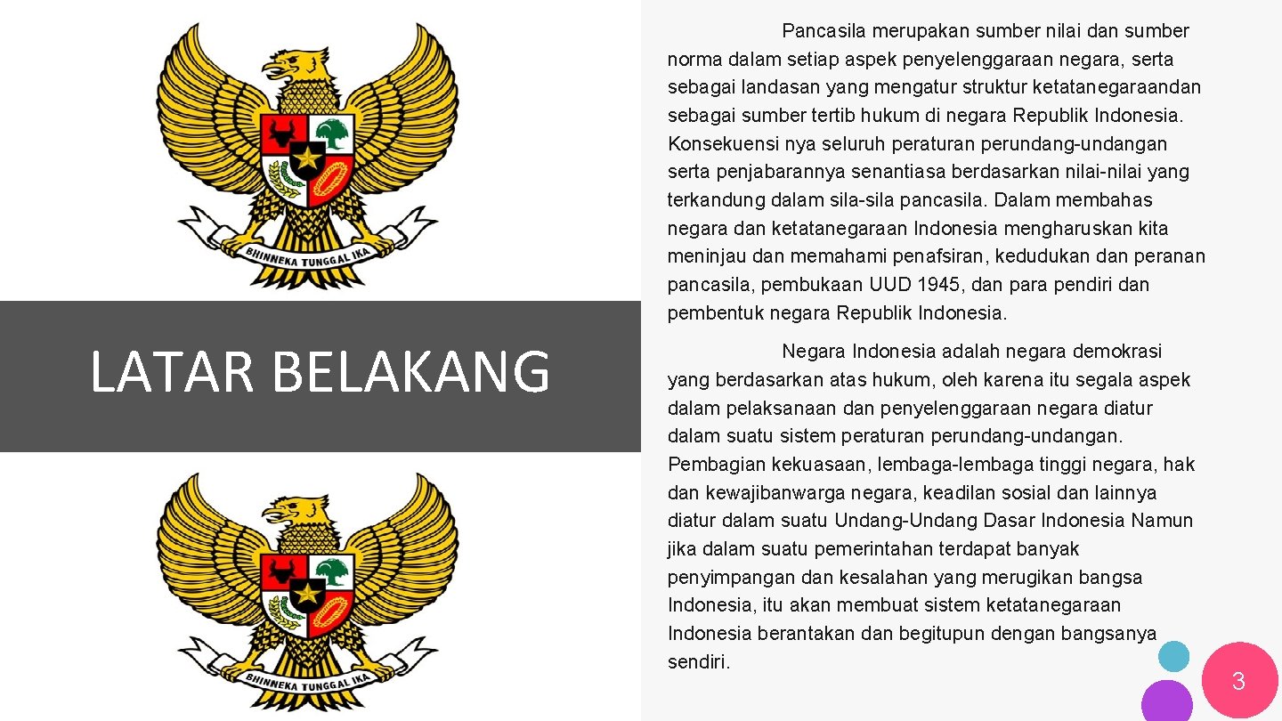 Pancasila merupakan sumber nilai dan sumber norma dalam setiap aspek penyelenggaraan negara, serta sebagai