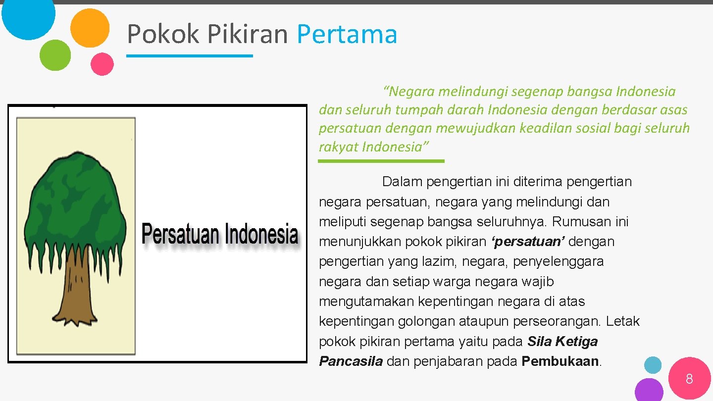 Pokok Pikiran Pertama “Negara melindungi segenap bangsa Indonesia dan seluruh tumpah darah Indonesia dengan