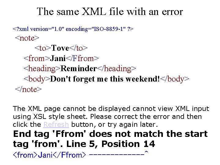 The same XML file with an error <? xml version="1. 0" encoding="ISO-8859 -1" ?