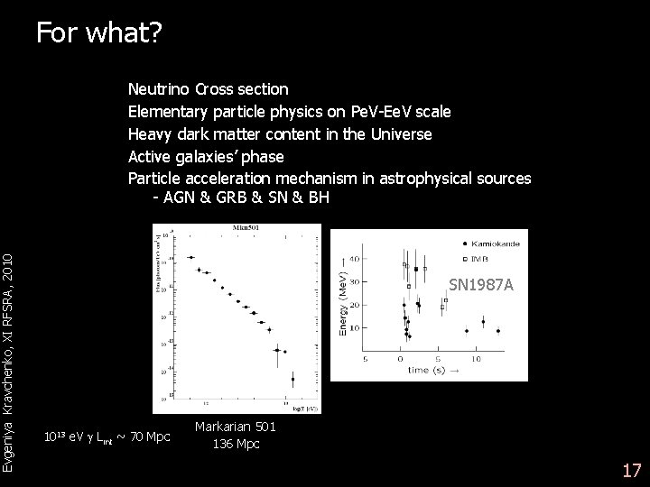 Evgeniya Kravchenko, XI RFSRA, 2010 For what? Neutrino Cross section Elementary particle physics on