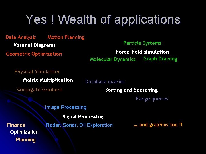 Yes ! Wealth of applications Data Analysis Motion Planning Particle Systems Voronoi Diagrams Force-field