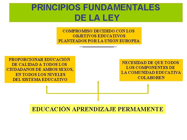 PRINCIPIOS FUNDAMENTALES DE LA LEY COMPROMISO DECIDIDO CON LOS OBJETIVOS EDUCATIVOS PLANTEADOS POR LA