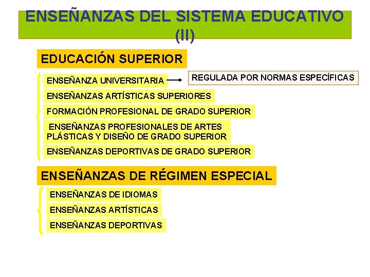 ENSEÑANZAS DEL SISTEMA EDUCATIVO (II) EDUCACIÓN SUPERIOR ENSEÑANZA UNIVERSITARIA REGULADA POR NORMAS ESPECÍFICAS ENSEÑANZAS