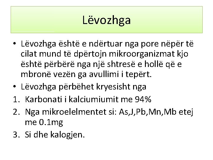 Lëvozhga • Lëvozhga është e ndërtuar nga pore nëpër të cilat mund të dpërtojn