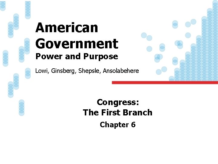 American Government Power and Purpose Lowi, Ginsberg, Shepsle, Ansolabehere Congress: The First Branch Chapter