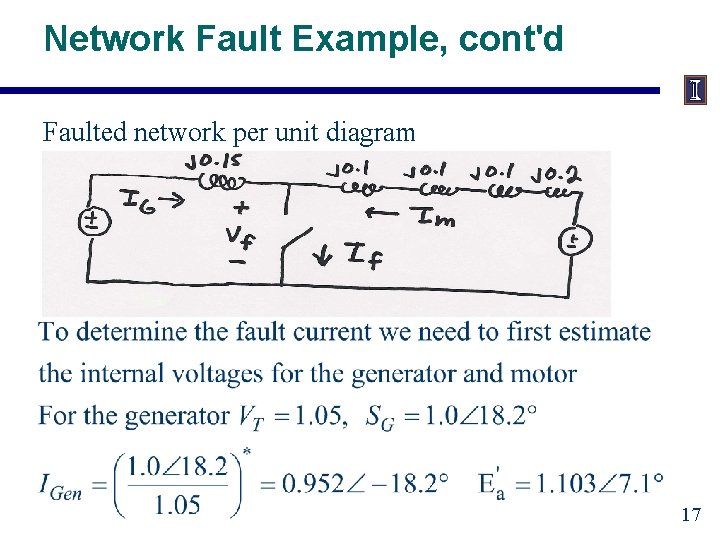 Network Fault Example, cont'd Faulted network per unit diagram 17 Network Fault Example, cont'd Faulted network per unit diagram 17