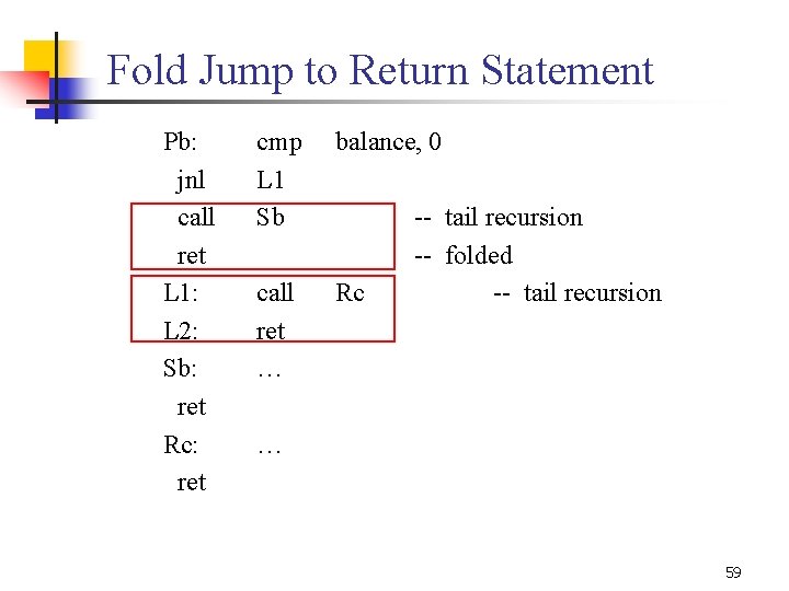 Fold Jump to Return Statement Pb: jnl call ret L 1: L 2: Sb: