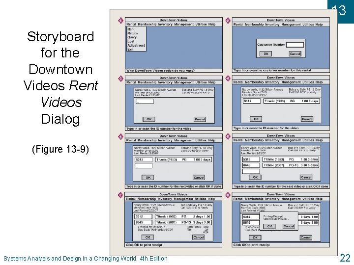 13 Storyboard for the Downtown Videos Rent Videos Dialog (Figure 13 -9) Systems Analysis