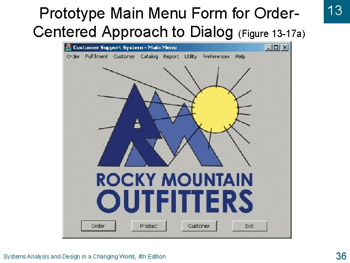 Prototype Main Menu Form for Order. Centered Approach to Dialog (Figure 13 -17 a)