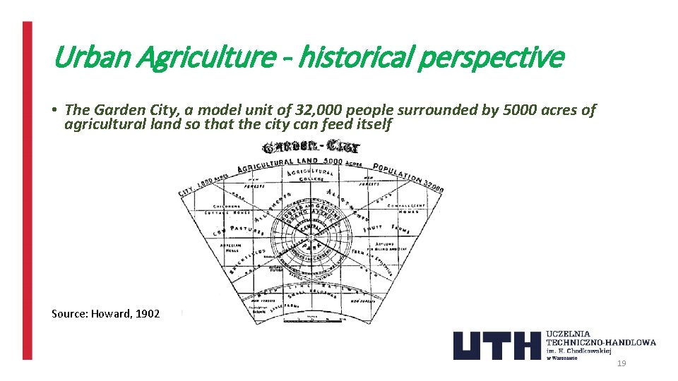 Urban Agriculture - historical perspective • The Garden City, a model unit of 32,