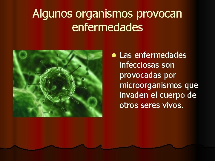 Algunos organismos provocan enfermedades l Las enfermedades infecciosas son provocadas por microorganismos que invaden Algunos organismos provocan enfermedades l Las enfermedades infecciosas son provocadas por microorganismos que invaden