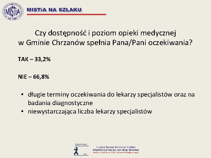 Czy dostępność i poziom opieki medycznej w Gminie Chrzanów spełnia Pana/Pani oczekiwania? TAK –