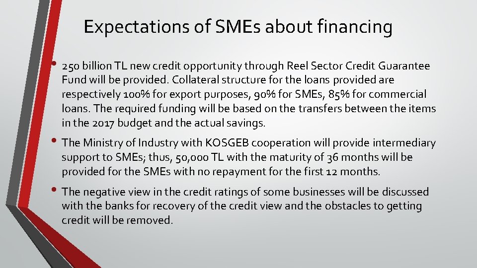 Expectations of SMEs about financing • 250 billion TL new credit opportunity through Reel
