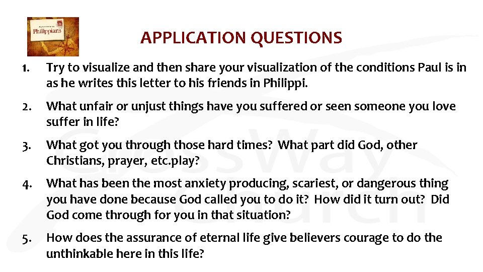 APPLICATION QUESTIONS 1. Try to visualize and then share your visualization of the conditions