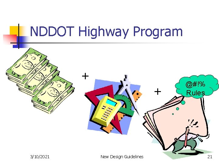 NDDOT Highway Program + + 3/10/2021 New Design Guidelines @#!% Rules 21 
