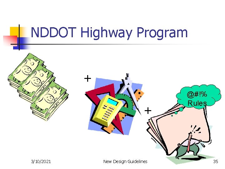 NDDOT Highway Program + + 3/10/2021 New Design Guidelines @#!% Rules 35 