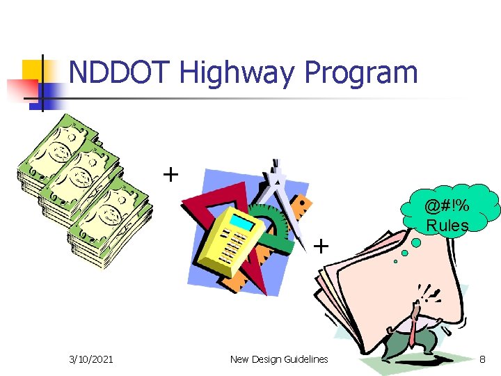 NDDOT Highway Program + + 3/10/2021 New Design Guidelines @#!% Rules 8 