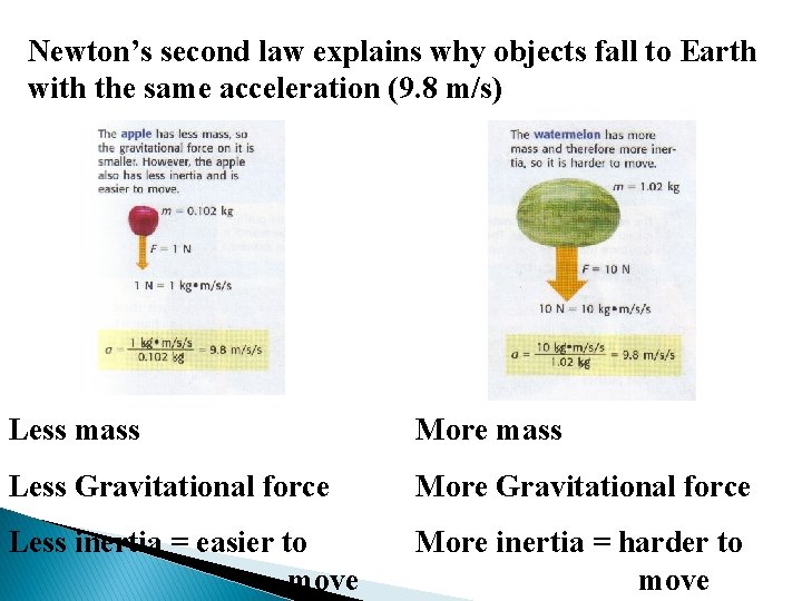 Newton’s second law explains why objects fall to Earth with the same acceleration (9.