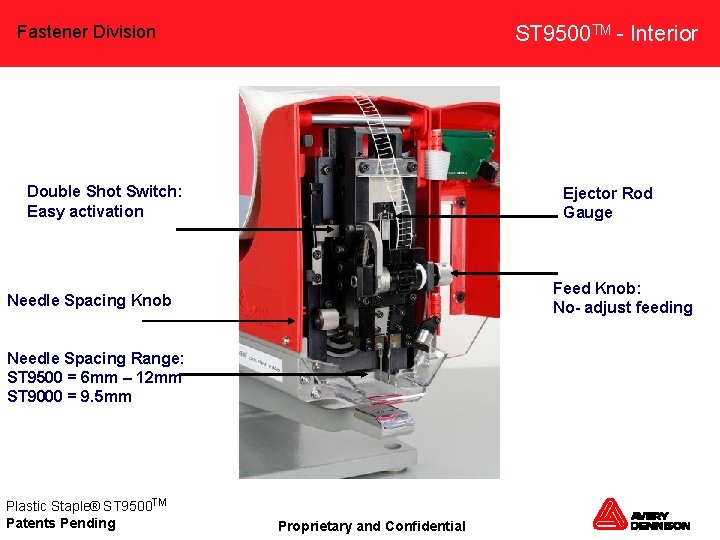 ST 9500 TM - Interior Fastener Division Double Shot Switch: Easy activation Ejector Rod