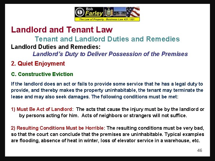 Landlord and Tenant Law Tenant and Landlord Duties and Remedies: Landlord’s Duty to Deliver