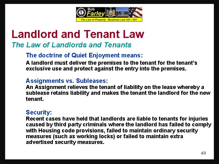 Landlord and Tenant Law The Law of Landlords and Tenants The doctrine of Quiet