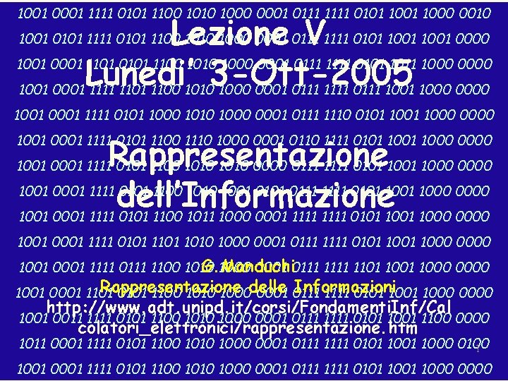 1001 0001 1111 0101 1100 1010 1000 0001 0111 1111 0101 1000 0010 Lezione