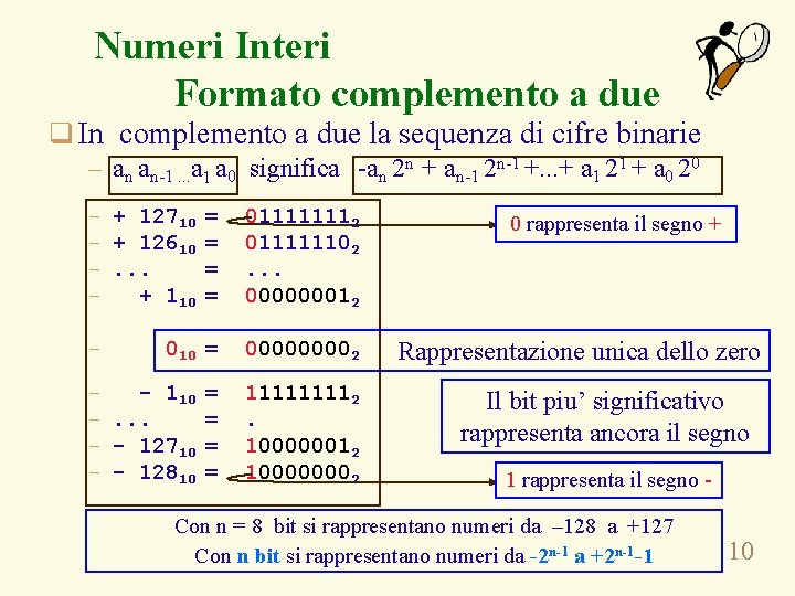 Numeri Interi Formato complemento a due q In complemento a due la sequenza di