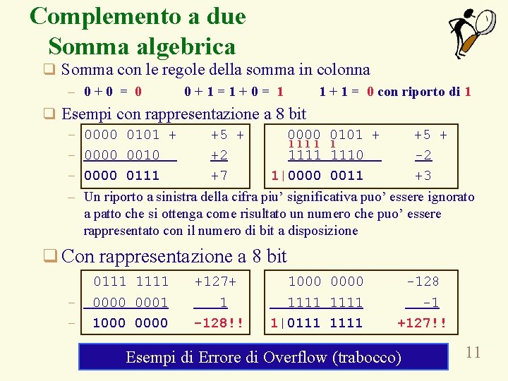 Complemento a due Somma algebrica q Somma con le regole della somma in colonna