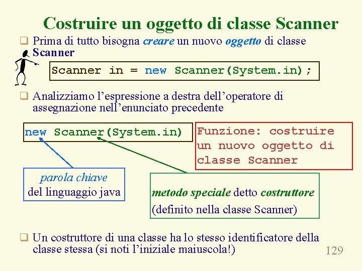 Costruire un oggetto di classe Scanner q Prima di tutto bisogna creare un nuovo