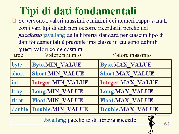 Tipi di dati fondamentali q Se servono i valori massimi e minimi dei numeri