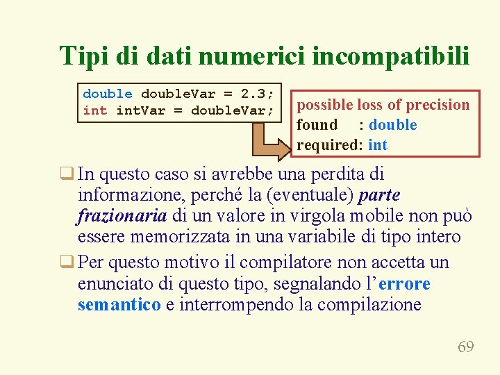 Tipi di dati numerici incompatibili double. Var = 2. 3; int. Var = double.