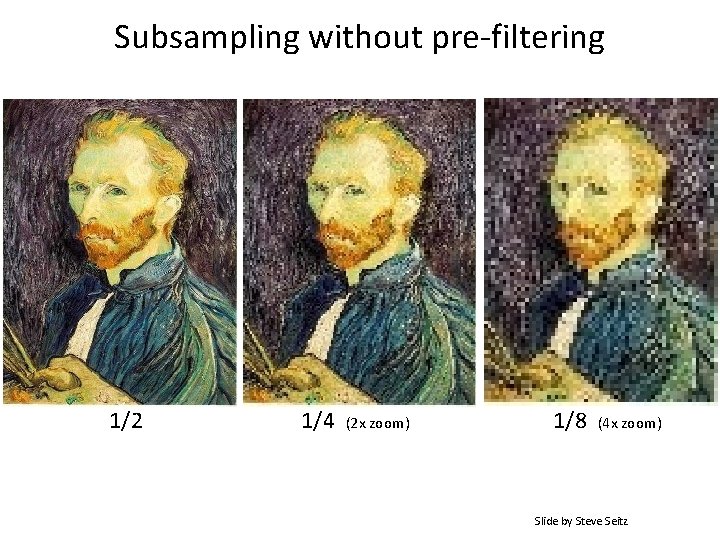 Subsampling without pre-filtering 1/2 1/4 (2 x zoom) 1/8 (4 x zoom) Slide by