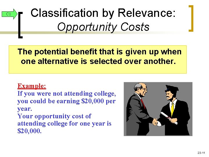 C 1 Classification by Relevance: Opportunity Costs The potential benefit that is given up