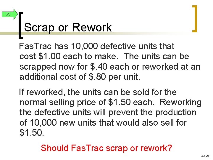 P 1 Scrap or Rework Fas. Trac has 10, 000 defective units that cost