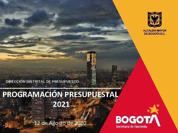 DIRECCIÓN DISTRITAL DE PRESUPUESTO PROGRAMACIÓN PRESUPUESTAL 2021 12 de Agosto de 2020 