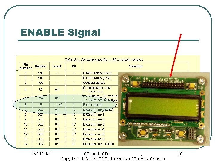 ENABLE Signal 3/10/2021 SPI and LCD , Copyright M. Smith, ECE, University of Calgary,