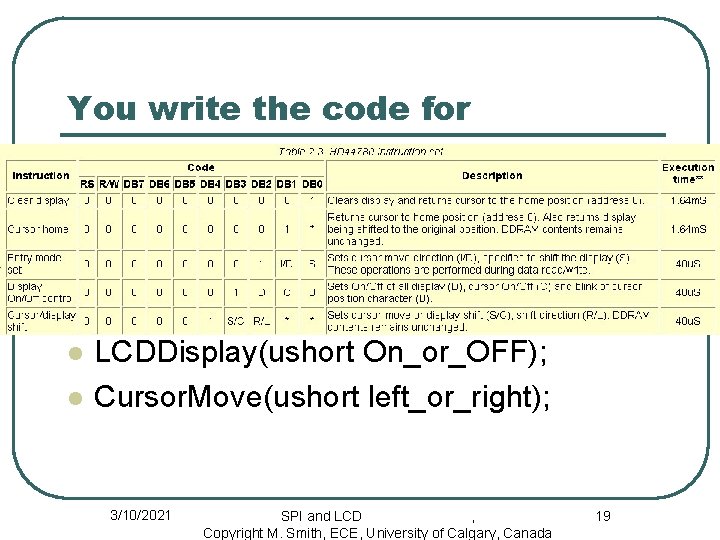You write the code for l l LCDDisplay(ushort On_or_OFF); Cursor. Move(ushort left_or_right); 3/10/2021 SPI