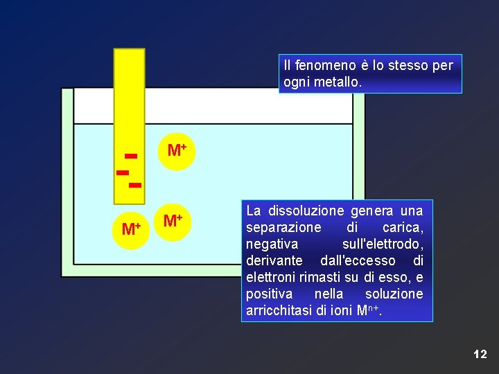 Il fenomeno è lo stesso per ogni metallo. M+ M+ M+ La dissoluzione genera