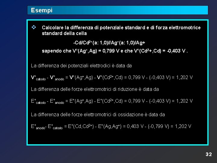Esempi v Calcolare la differenza di potenziale standard e di forza elettromotrice standard della