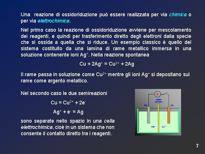 Una reazione di ossidoriduzione può essere realizzata per via chimica o per via elettrochimica.