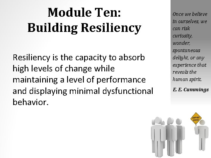 Module Ten: Building Resiliency is the capacity to absorb high levels of change while