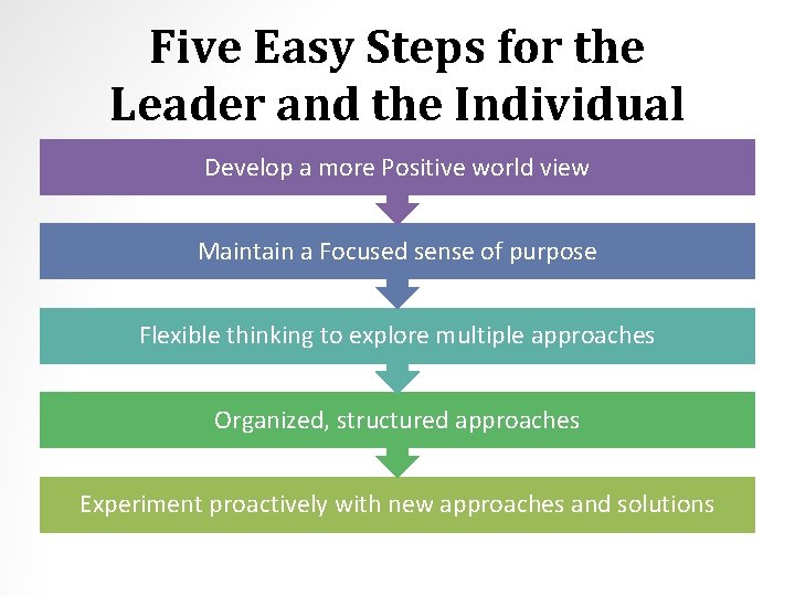 Five Easy Steps for the Leader and the Individual Develop a more Positive world